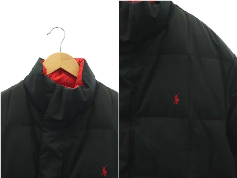 ポロバイラルフローレン　ダウンジャケット　リバーシブル　黒　赤 刺繍 L ポロ バイ ラルフローレン Polo by Ralph Lauren ロゴ刺繍