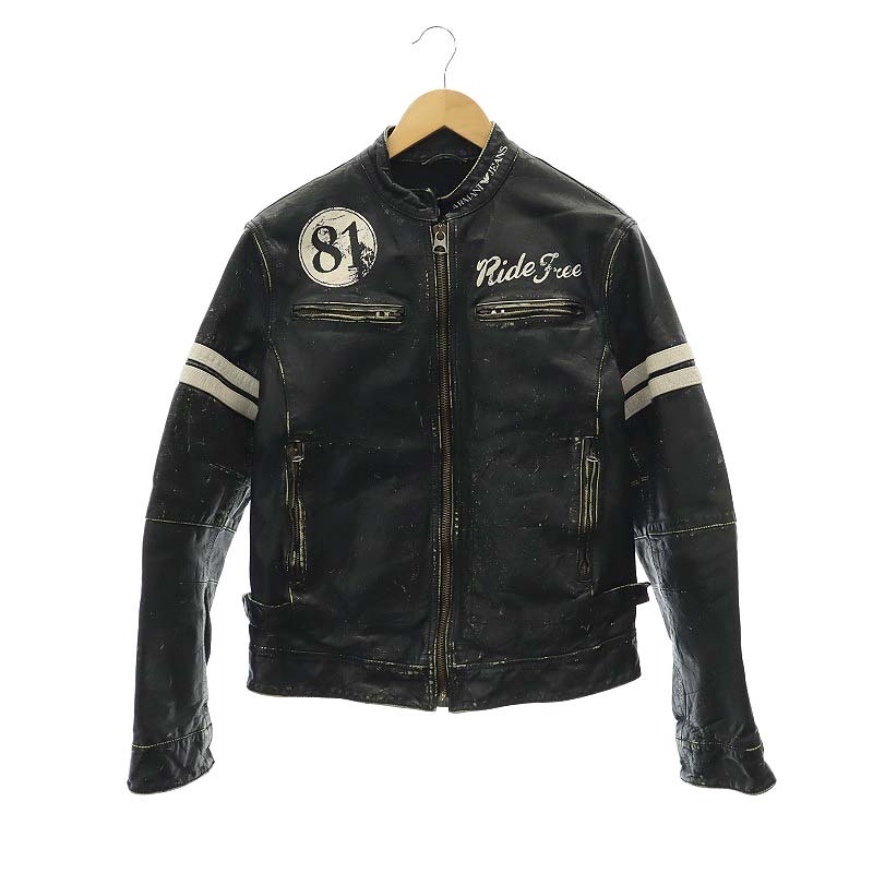 アルマーニ ジーンズ レザー ライダース ブラック 【公式通販】