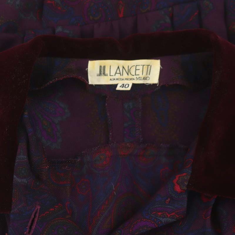 ランチェッティ LANCETTI 総柄 ウールシルク プリーツシャツワンピース 
