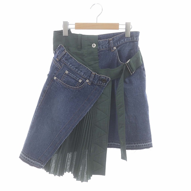 サカイ sacai プリーツ デニム ドッキング スカート アシンメトリー  