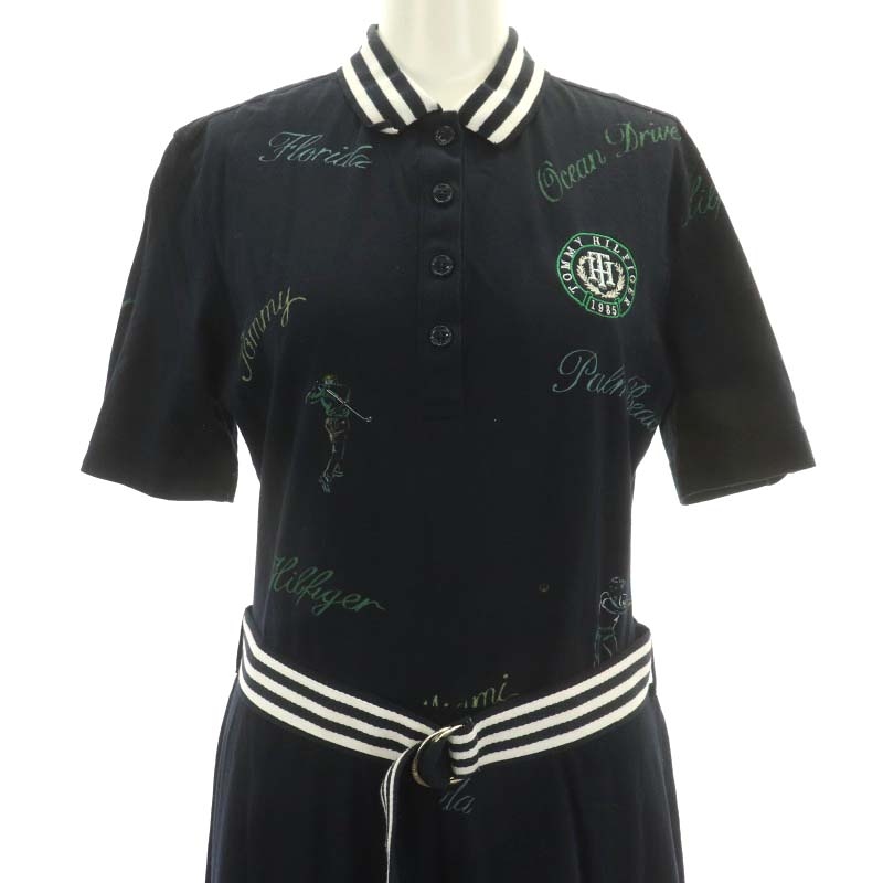 【新品】トミーヒルフィガー　XL 黒ポロワンピース トミー ヒルフィガー TOMMY HILFIGER フラッグストライプクルーネック