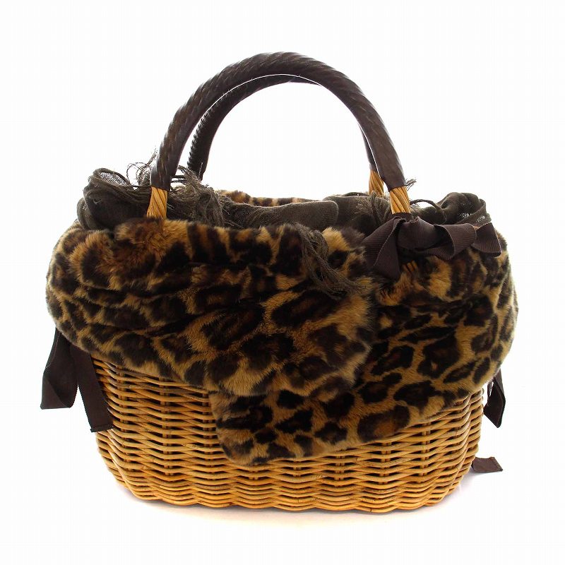 エバゴス EBAGOS ヒョウ柄 ラビットファー かごバッグ ハンドバッグ  