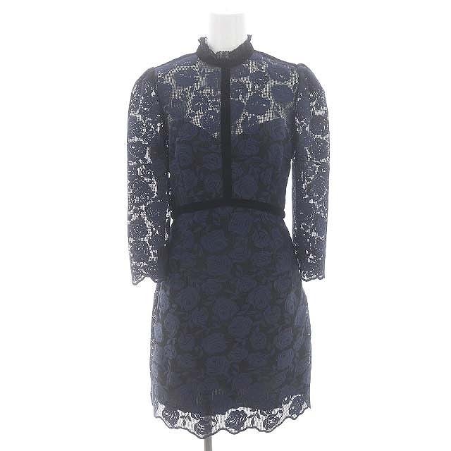 サンドロ Sandro ローズエンブロイダリー ワンピース 切替 ベロア ひざ  