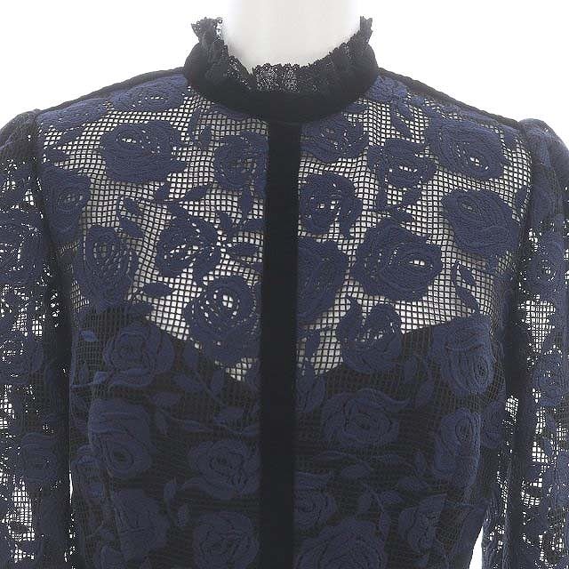 サンドロ Sandro ローズエンブロイダリー ワンピース 切替 ベロア ひざ  