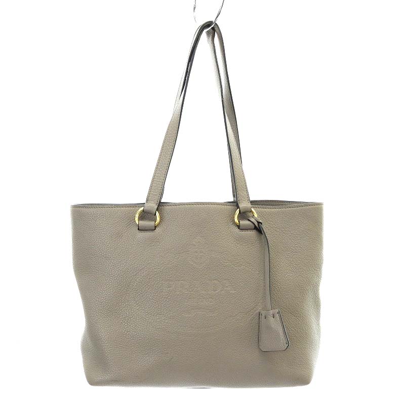 PRADA トートバッグ 型押しロゴ 肩掛け 任さ レザー 