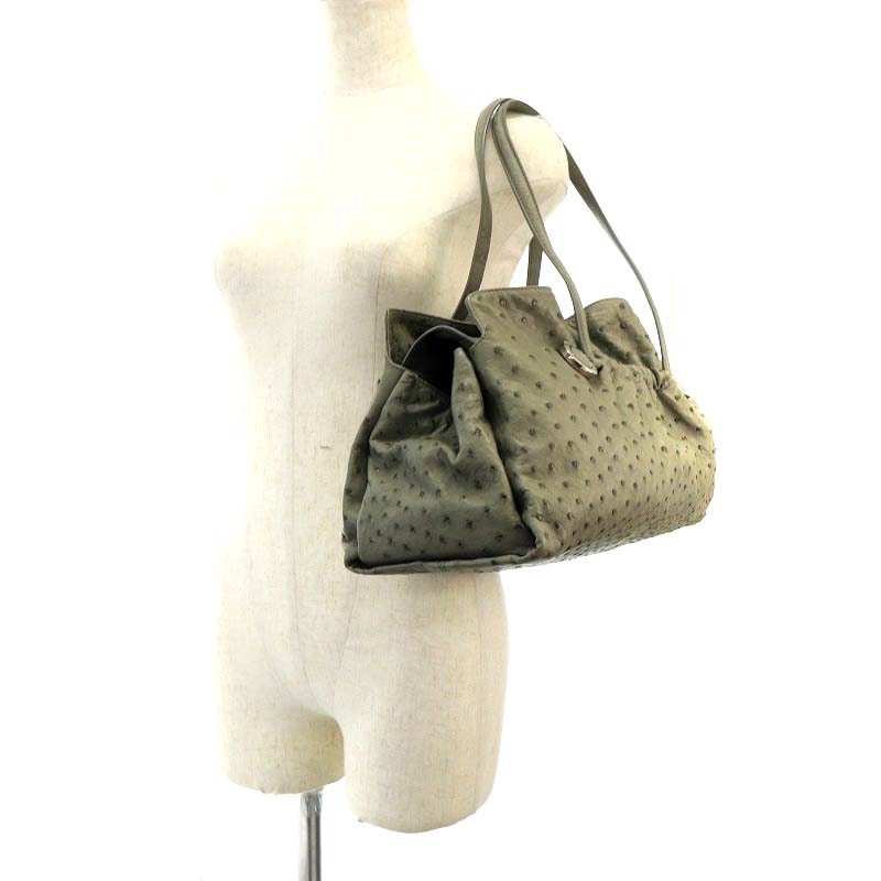 BVLGARI BNEBEA ハンドバッグ オーストリッチ グレー