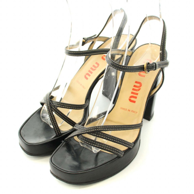 miu miu 黒 ストラップヒールサンダル ミュウミュウ miumiu サンダル