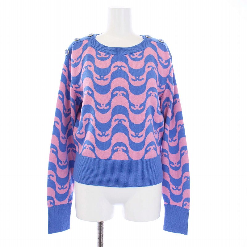 シャネル CHANEL 21P カシミヤ ココボタン バイカラー ニット セーター 