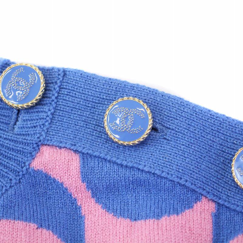 シャネル CHANEL 21P カシミヤ ココボタン バイカラー ニット セーター 