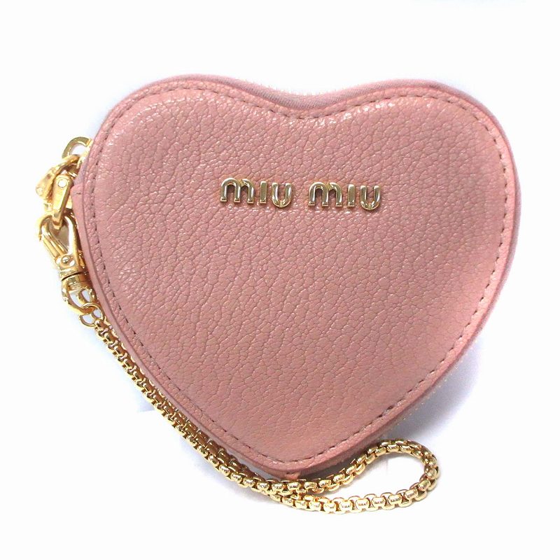 MIU MIU ハート型コインケース ピンク miu miu ミュウミュウ マテラッセ ハート型 チェーン付き コイン