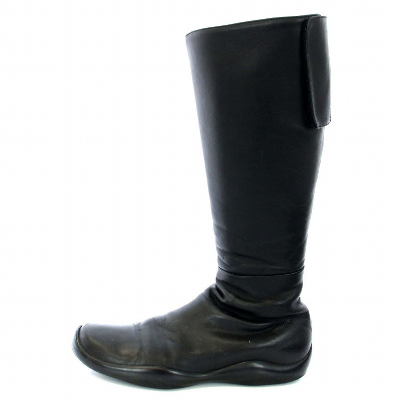 【美品】Prada プラダスポーツPradasports 革靴レザーロングブーツ PRADA プラダスポーツロングブーツバックジップ黒