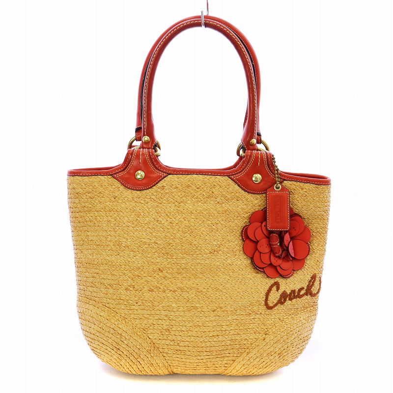 コーチ COACH ストローフラワートートバッグ かごバッグ 花