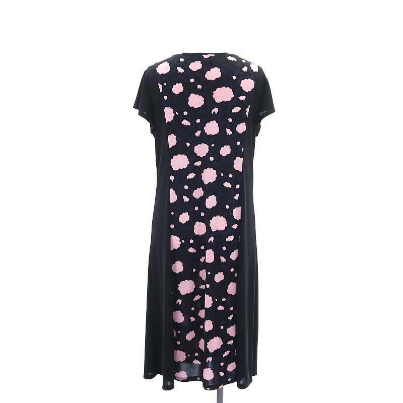 クレージュ courreges 半袖ワンピース 花モチーフ ひざ丈 38 M 黒  