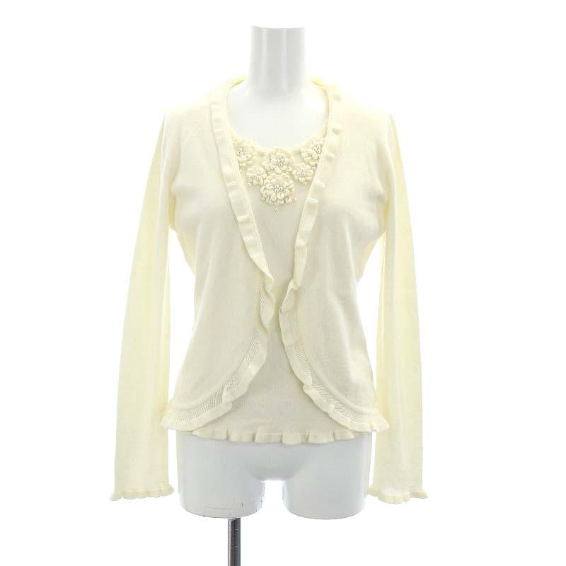 クレージュ courreges アンサンブルニット カーディガン パール 花 