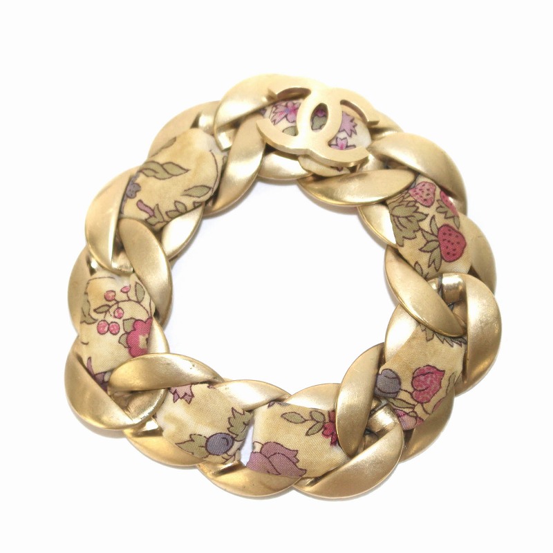 シャネル CHANEL 編み込みチェーンブレスレット 花柄 ココマーク