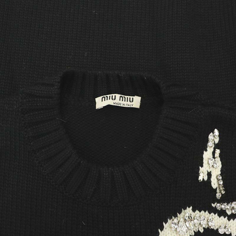 ミュウミュウ miumiu ビジュー装飾ウールニット セーター 長袖 38 黒  