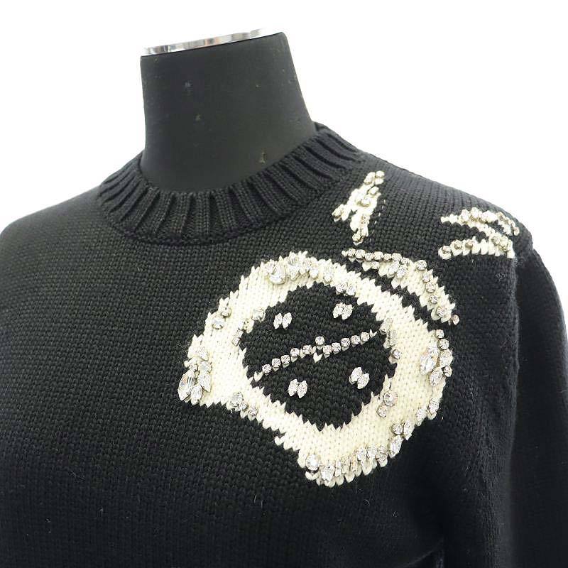 ミュウミュウ miumiu ビジュー装飾ウールニット セーター 長袖 38 黒  