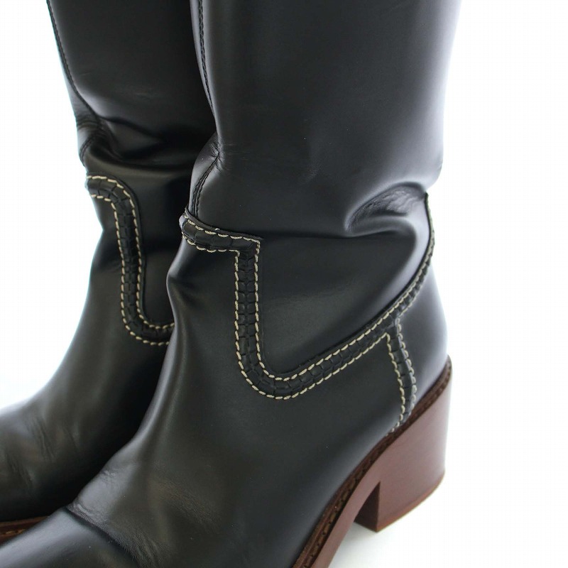クロエ☆ロングブーツ38黒 クロエ黒 レザー ロングブーツ 38