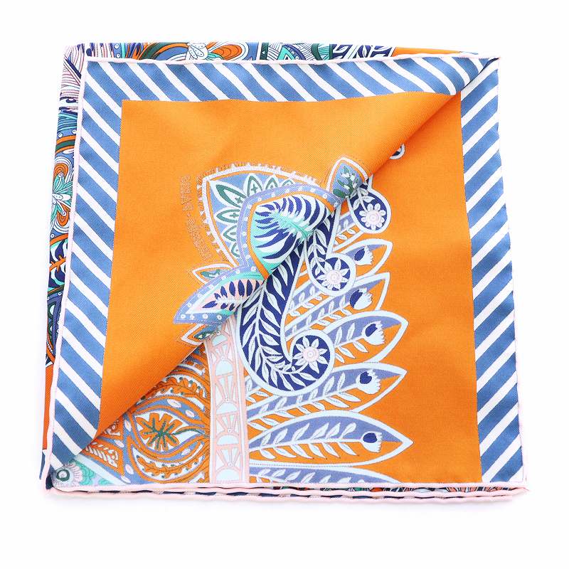 HERMES ハンカチ 花柄 オレンジ HERMES ハンカチ 花柄 オレンジ