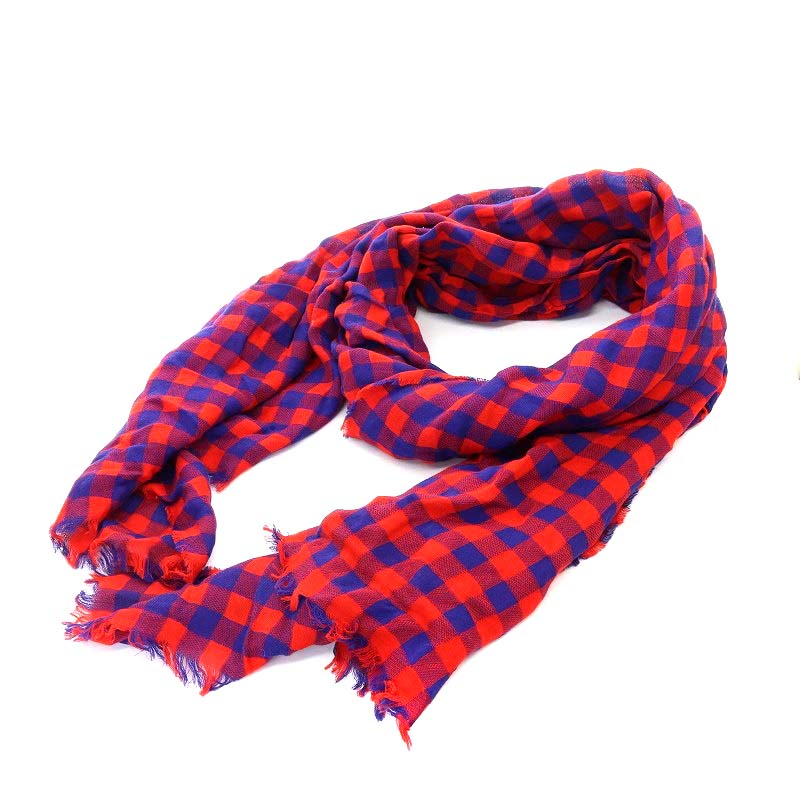 ルイヴィトン LOUIS VUITTON ストール チェック柄 フリンジ 赤 レッド  