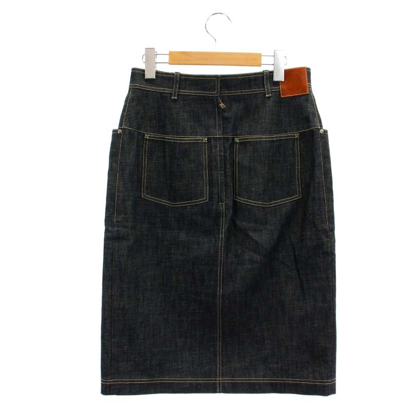 エルメス HERMES ロゴレザーパッチデニムスカート ロング タイト  