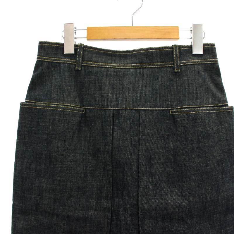 エルメス HERMES ロゴレザーパッチデニムスカート ロング タイト  
