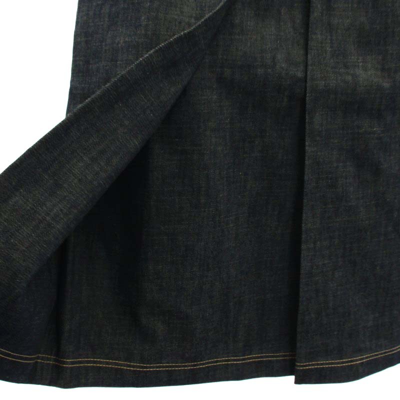 エルメス HERMES ロゴレザーパッチデニムスカート ロング タイト  