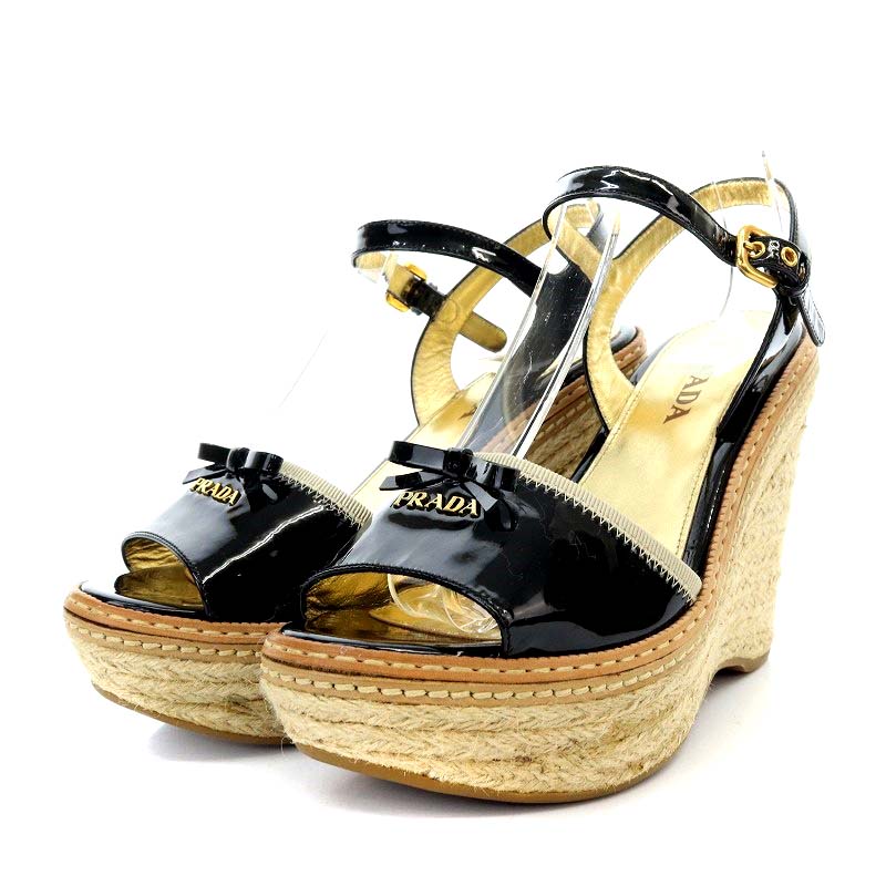 未使用品 プラダ PRADA サンダル ウェッジソール リボンモチーフ 