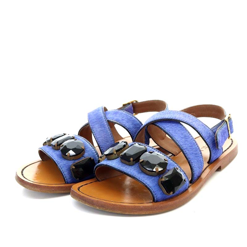 マルニ MARNI サンダル フラット ハラコ ビジュー ストラップ 36 23cm 