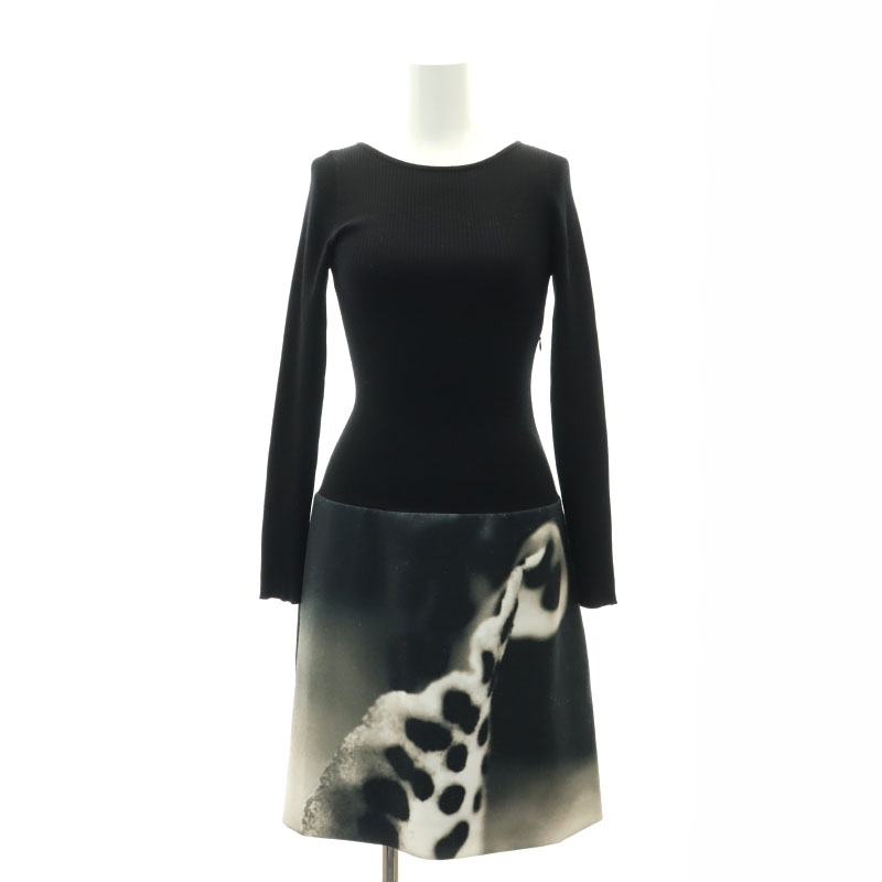 ポールカ PAULE KA リブニット 切替 ワンピース 膝丈 長袖 36 黒  