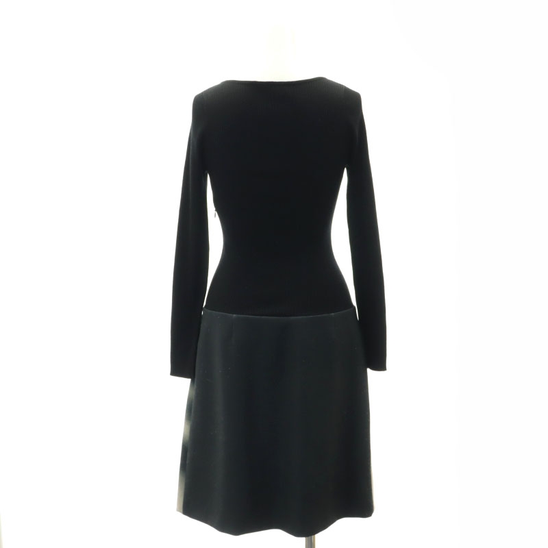 ポールカ PAULE KA リブニット 切替 ワンピース 膝丈 長袖 36 黒  