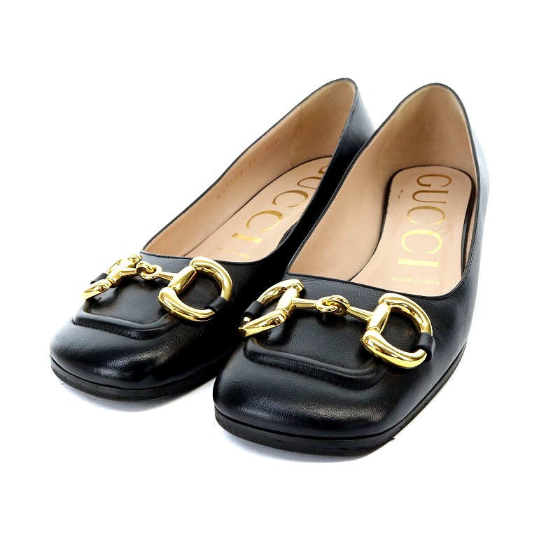 グッチ GUCCI パンプス ホースビット フラット レザー 36 23cm 黒 
