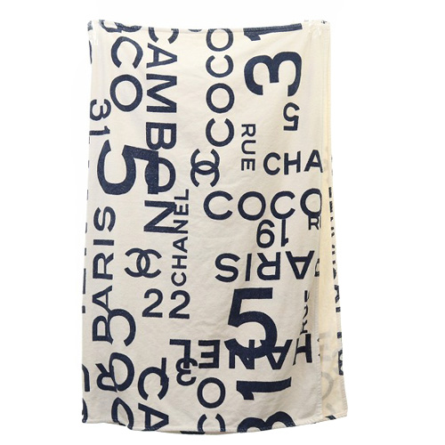 シャネル CHANEL バイシーライン 大判 ビーチタオル バスタオル 白  