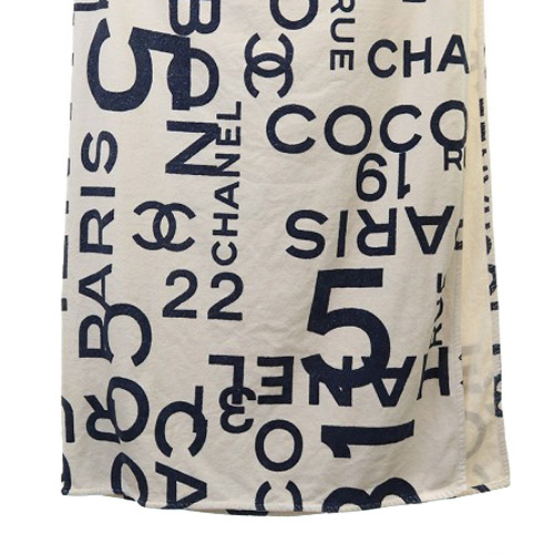 シャネル CHANEL バイシーライン 大判 ビーチタオル バスタオル 白  