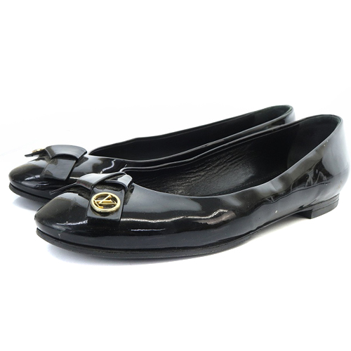 ルイヴィトン LOUIS VUITTON パテント ロゴ フラットパンプス リボン