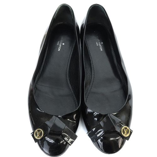 ルイヴィトン LOUIS VUITTON パテント ロゴ フラットパンプス リボン