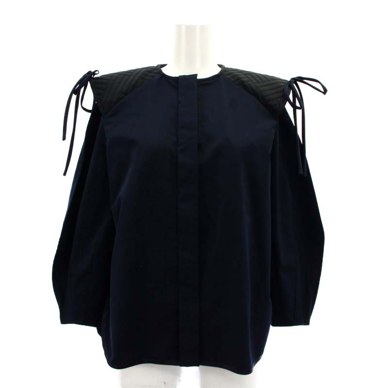 yori shirocon リボンパワーショルダーブラウスネイビー
