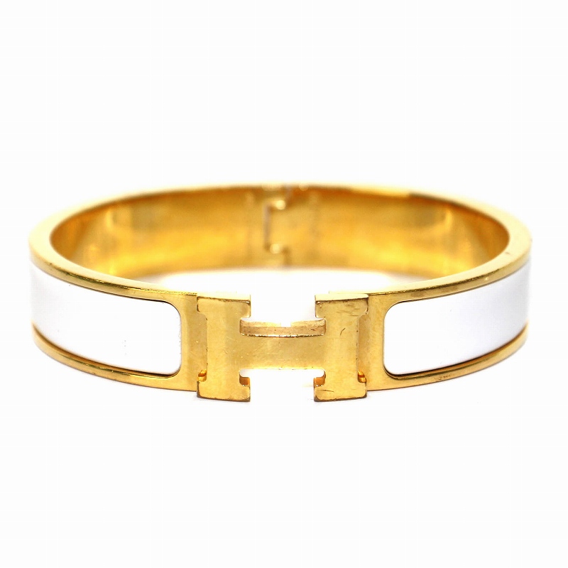 エルメス HERMES クリックH バングル ブレスレット Hロゴ 白 ホワイト 