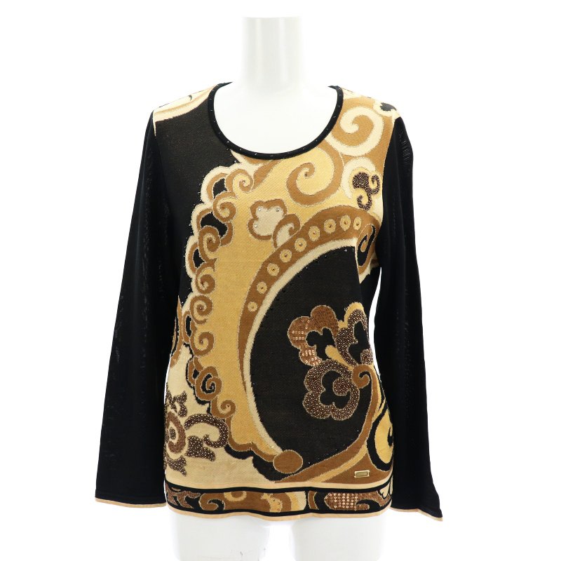 レオナール 長袖セーター M レディース 黒×白 LEONARD