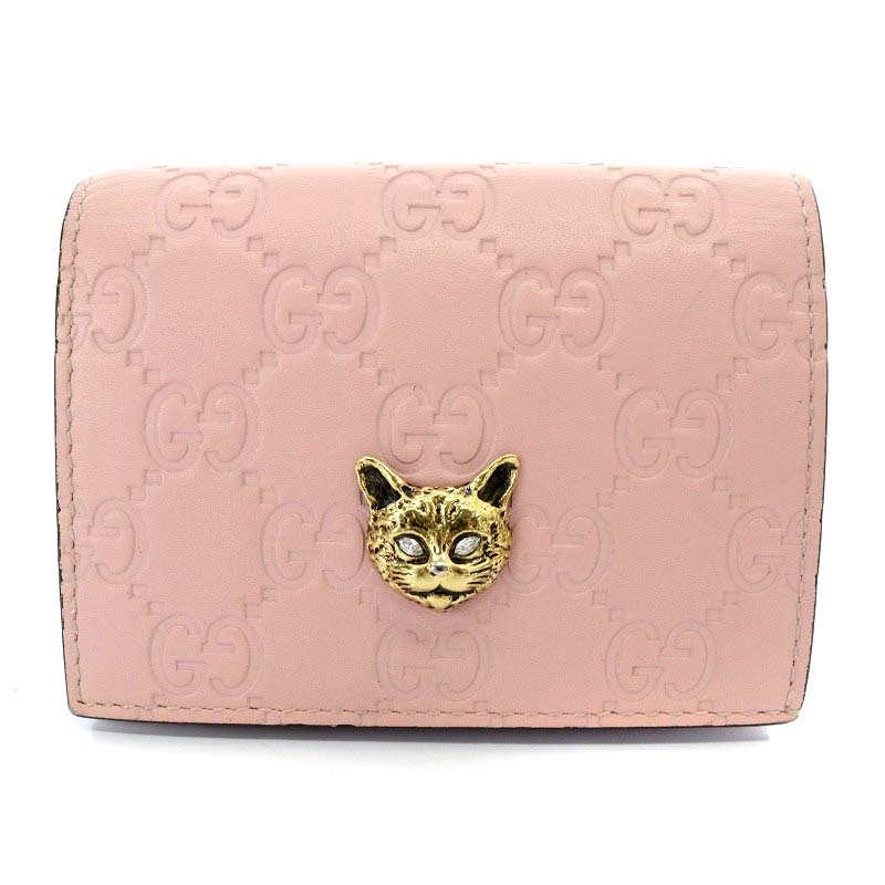グッチ リネアキャット 二つ折り ブラック×ピンク グッチ リネアキャット 二つ折り ブラック×ピンク