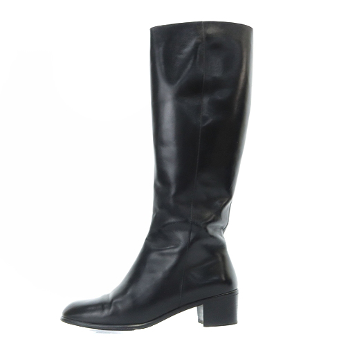 サルヴァトーレ フェラガモ 黒レザー ロングブーツ ローヒール