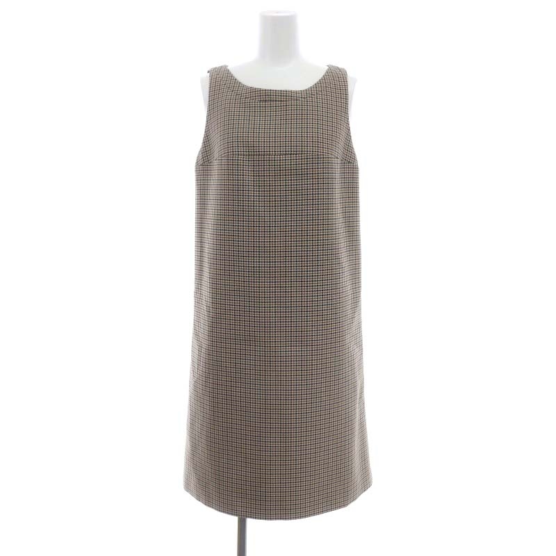 ポールカ PAULE KA ワンピース 千鳥格子ノースリーブ 膝丈 ウール混 36  