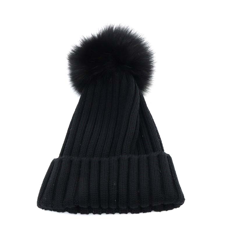 期間限定セール MONCLER ニット帽 ポンポン付き 黒