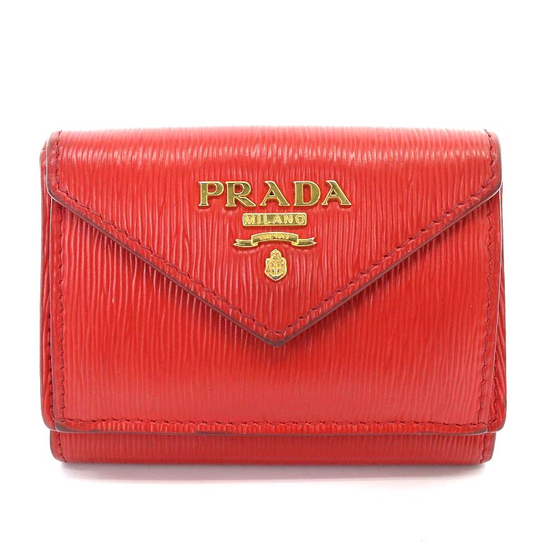 PRADA 赤 レザー 三つ折り財布 本体