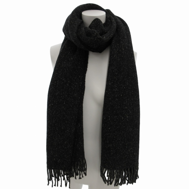 セオリー Theory フリンジストール マフラー ウール混 総柄 黒  