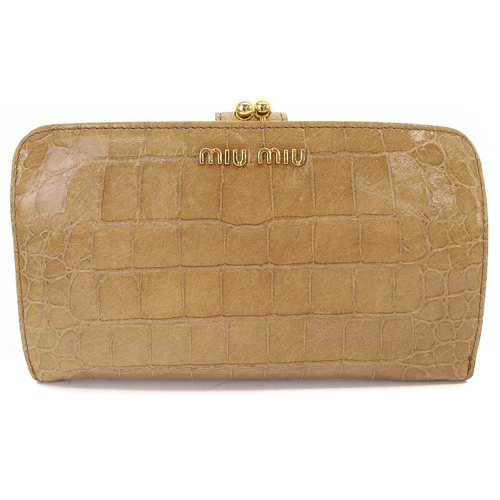 ミュウミュウ miumiu 二つ折り がま口 財布 ロゴ 茶色 ブラウン /SR29 