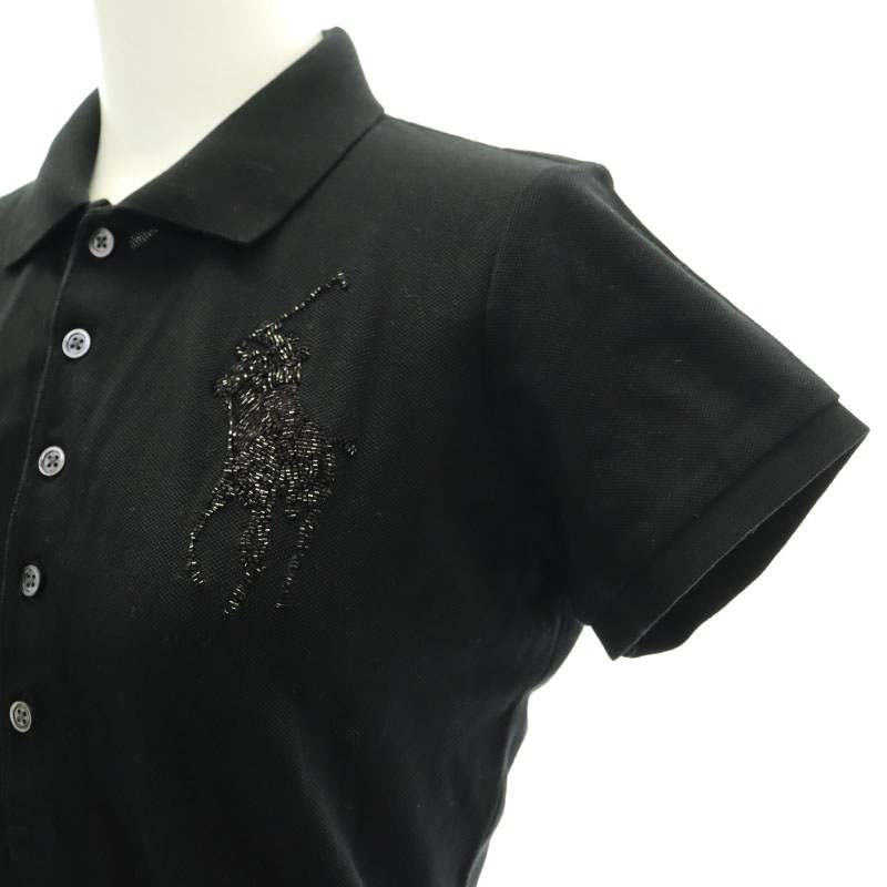 【新品未使用品】Ralph Lauren 半袖ブラック ラルフローレン RALPH LAUREN ビーズロゴ ポロシャツ 半袖