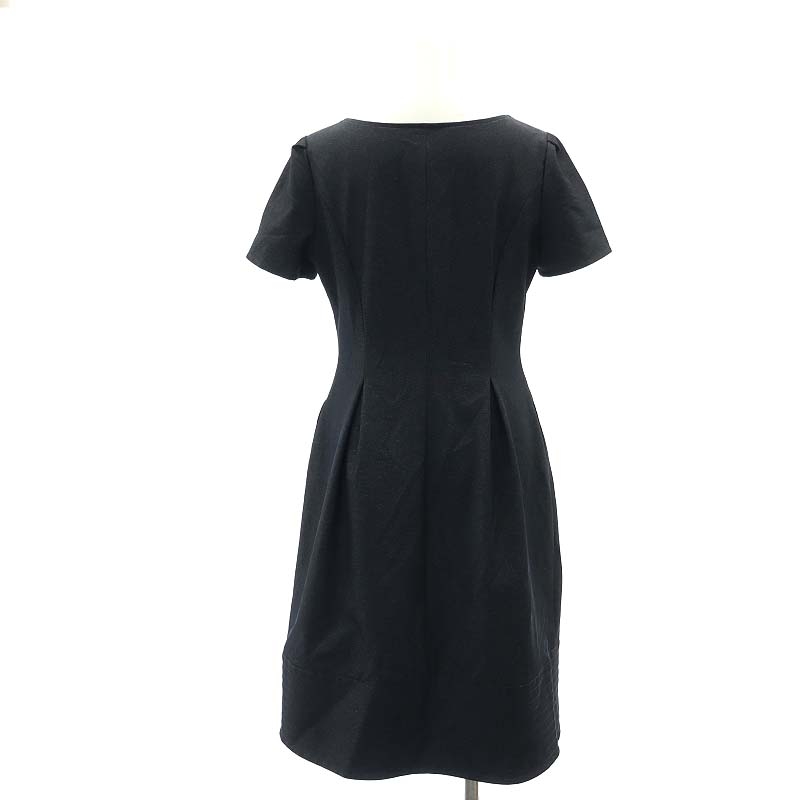 ルネ Rene 21年 パールジップ ワンピース 膝丈 半袖 34 紺 ネイビー  