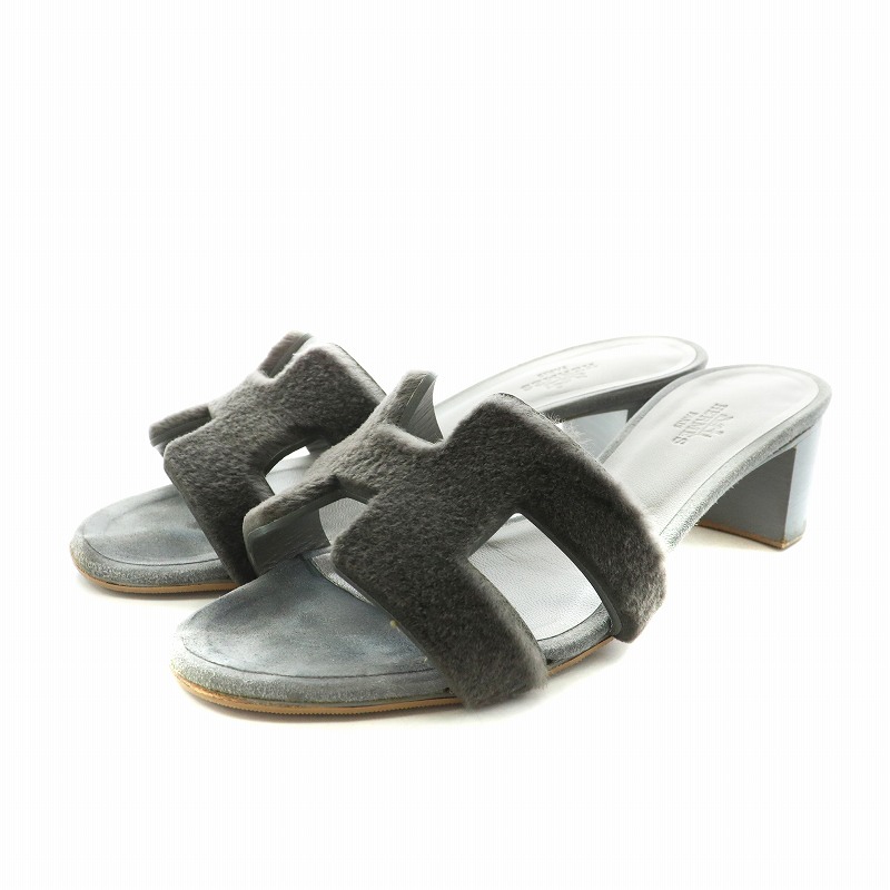 エルメス HERMES オアジス Oasis サンダル チャンキーヒール ミンク  