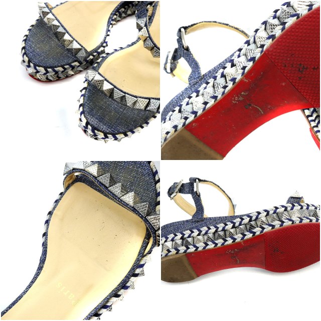 【美品】Christian Louboutin ウェッジサンダル Cristian Louboutin カラフルスタッズ ウェッジサンダル 美品